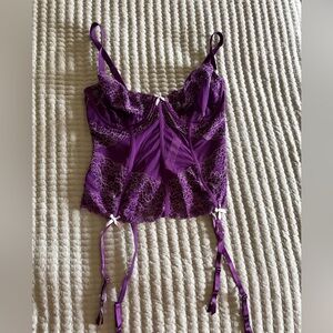 Adore Me Purple Lace Bustier with Garter Straps